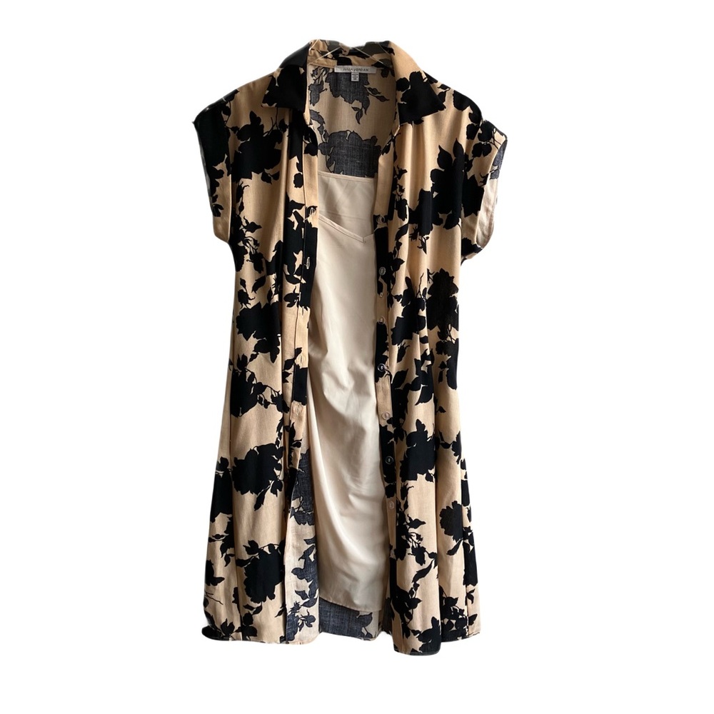 Julia Jordan Spread Collar Button Front Shirt Dress Size 10 Tan Floral Pockets - Picture 11 of 15